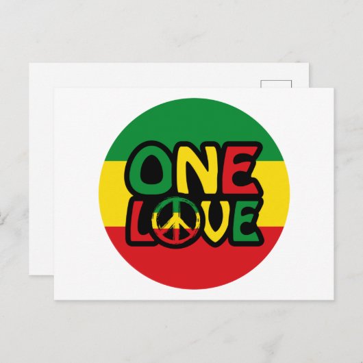 One Love, Reggae design met reggae-kleuren Briefkaart (Voorkant / Achterkant)