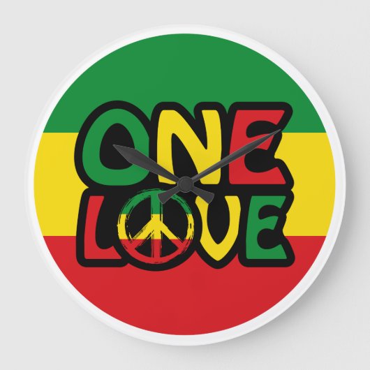 One Love, Reggae design met reggae-kleuren Grote Klok (Voorkant)