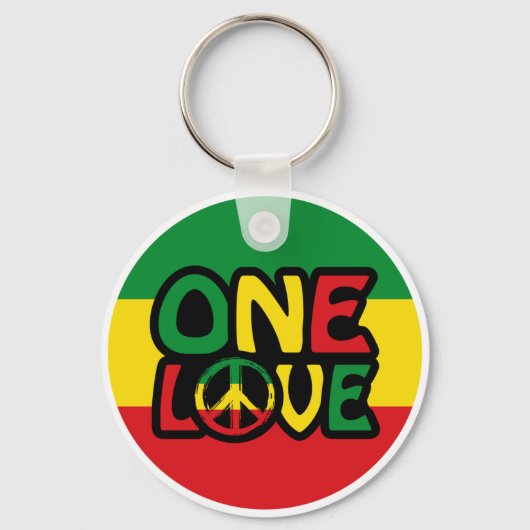 One Love, Reggae design met reggae-kleuren Sleutelhanger (Voorkant)