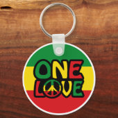 One Love, Reggae design met reggae-kleuren Sleutelhanger (Voorkant)