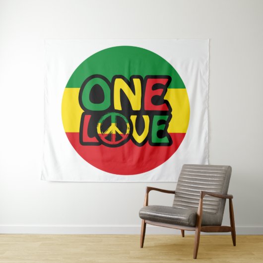 One Love, Reggae design met reggae-kleuren Wandkleed (In Situ (horizontaal))