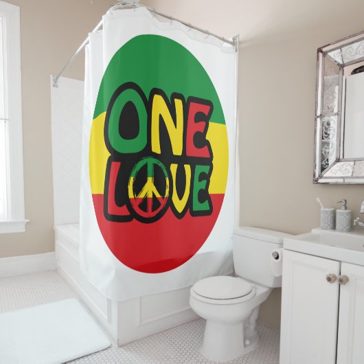 One Love, Reggae design with reggae colors Douchegordijn (In situ)