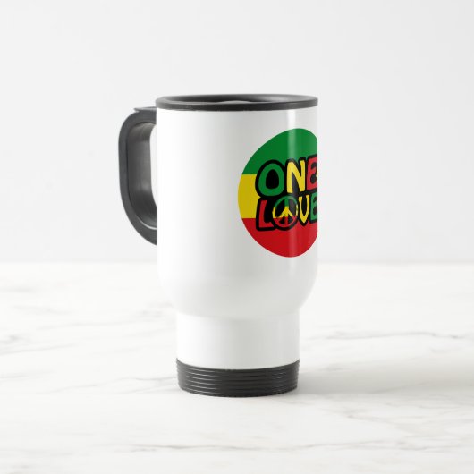 One Love, Reggae design with reggae colors Reisbeker (Voorkant links)