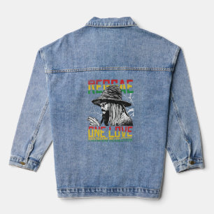 One Love Reggae Music Heartbeat Rastafari Rasta Denim Jacket