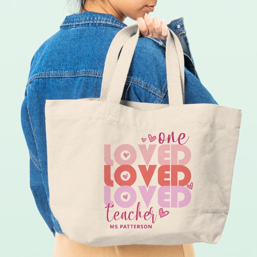 One Love Teacher Roze Moderne Gepersonaliseerde Na Grote Tote Bag
