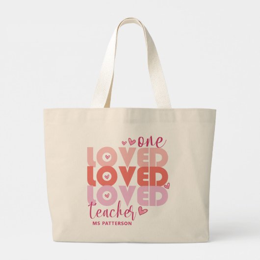 One Love Teacher Roze Moderne Gepersonaliseerde Na Grote Tote Bag (Achterkant)