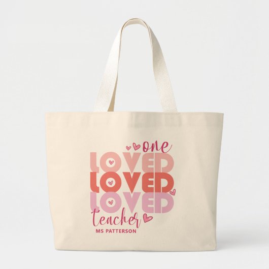 One Love Teacher Roze Moderne Gepersonaliseerde Na Grote Tote Bag (Voorkant)