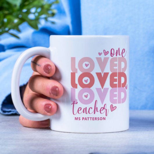 One Love Teacher Roze Moderne Gepersonaliseerde Na Koffiemok