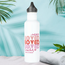 One Love Teacher Roze Moderne Gepersonaliseerde Na Waterfles