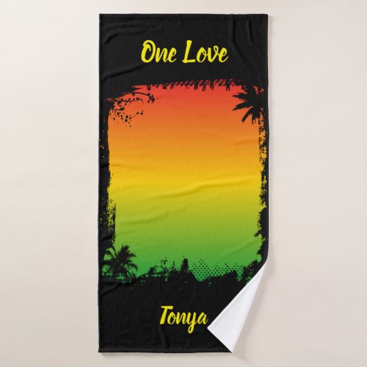 One Love Tropical Sunset en palmbomen Badhanddoek (Badhanddoek)