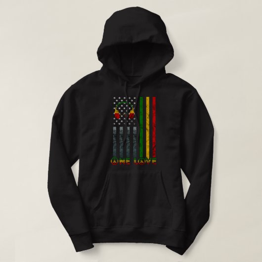 One Love USA American Flag Rasta Reggae Reggae Mus Hoodie (Design voorkant)