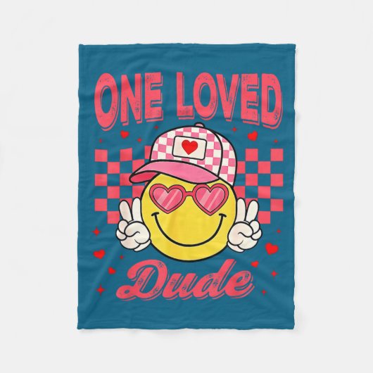 One Loved Dude Checkered Heart Valentines Day Boys Fleece Deken (Voorkant)