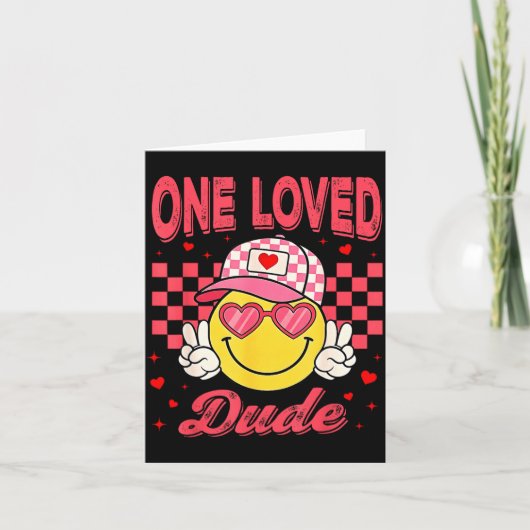 One Loved Dude Checkered Heart Valentines Day Boys Kaart (Voorkant)