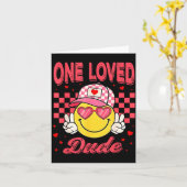 One Loved Dude Checkered Heart Valentines Day Boys Kaart (Gele Bloem)