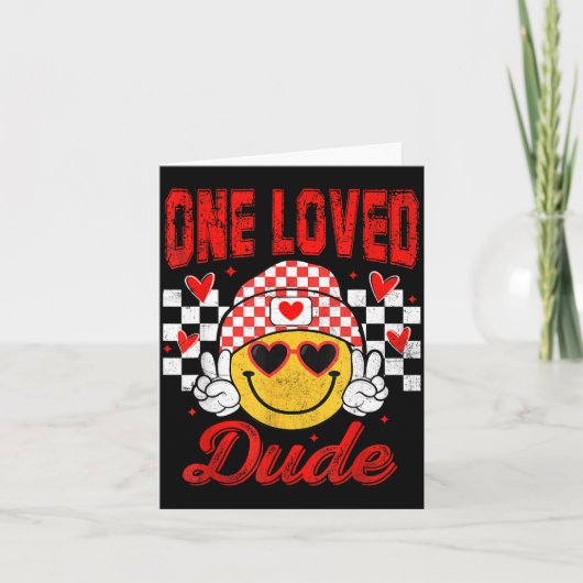 One Loved Dude Checkered Heart Valentines Day Boys Kaart (Voorkant)