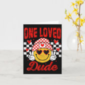 One Loved Dude Checkered Heart Valentines Day Boys Kaart (Gele Bloem)