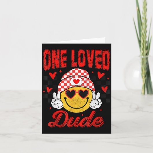 One Loved Dude Checkered Heart Valentines Day Boys Kaart (Voorkant)