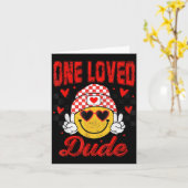 One Loved Dude Checkered Heart Valentines Day Boys Kaart (Gele Bloem)