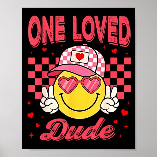 One Loved Dude Checkered Heart Valentines Day Boys Poster (Voorkant)