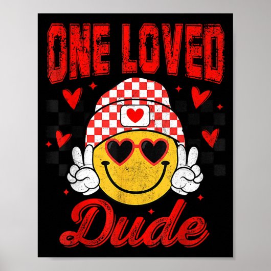 One Loved Dude Checkered Heart Valentines Day Boys Poster (Voorkant)