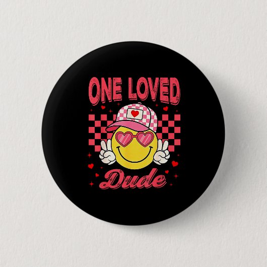 One Loved Dude Checkered Heart Valentines Day Boys Ronde Button 5,7 Cm (Voorkant)