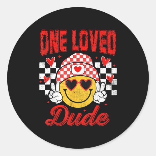 One Loved Dude Checkered Heart Valentines Day Boys Ronde Sticker (Voorkant)