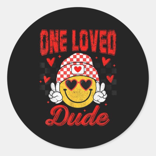 One Loved Dude Checkered Heart Valentines Day Boys Ronde Sticker (Voorkant)