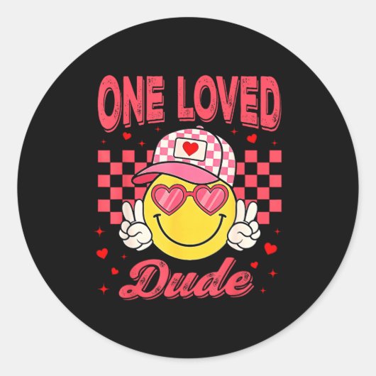 One Loved Dude Checkered Heart Valentines Day Boys Ronde Sticker (Voorkant)