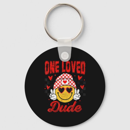 One Loved Dude Checkered Heart Valentines Day Boys Sleutelhanger (Voorkant)