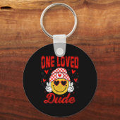 One Loved Dude Checkered Heart Valentines Day Boys Sleutelhanger (Voorkant)