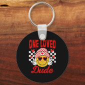 One Loved Dude Checkered Heart Valentines Day Boys Sleutelhanger (Voorkant)