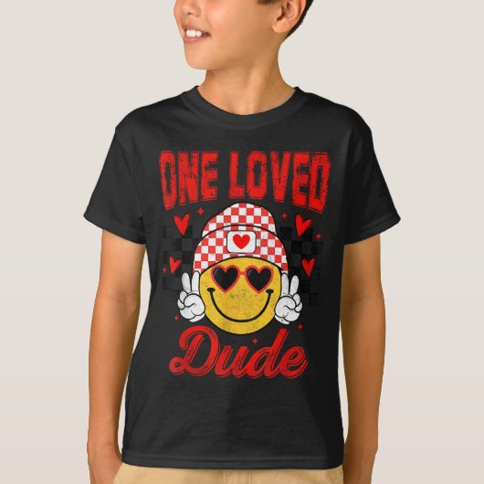 One Loved Dude Checkered Heart Valentines Day Boys T-shirt (Voorkant)