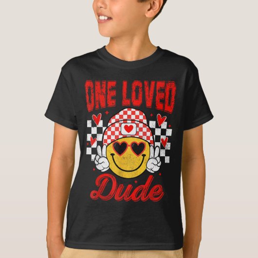 One Loved Dude Checkered Heart Valentines Day Boys T-shirt (Voorkant)