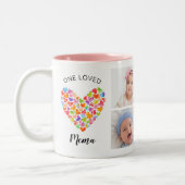 One Loved Mema Four Photo Collage Tweekleurige Koffiemok (Links)