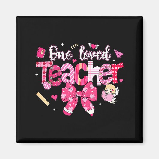 One Loved Teacher Coquette Bow Pencil Valentine Gi Magneet (Voorkant)
