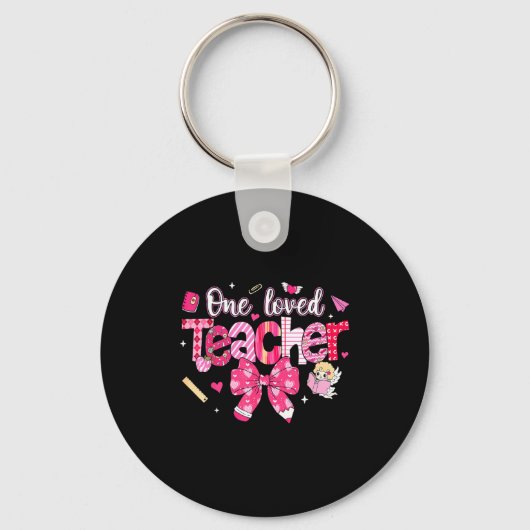 One Loved Teacher Coquette Bow Pencil Valentine Gi Sleutelhanger (Voorkant)