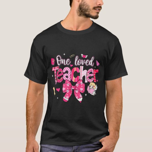 One Loved Teacher Coquette Bow Pencil Valentine Gi T-shirt (Voorkant)