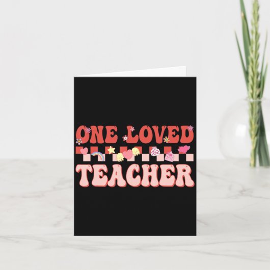 One Loved Teacher Happy Valentines Day Retro Groov Kaart (Voorkant)