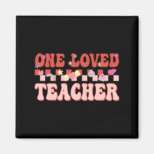 One Loved Teacher Happy Valentines Day Retro Groov Magneet (Voorkant)