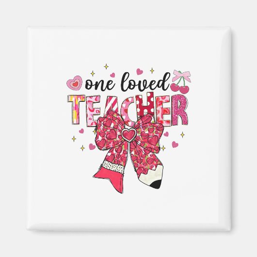 One Loved Teacher Teacher Valentine Pencil Bow  Magneet (Voorkant)