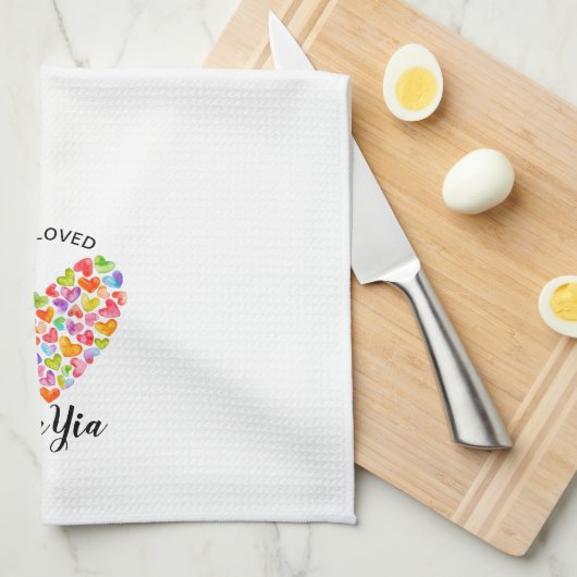 One Loved Yia Yia Heart Theedoek (Quarter Fold)