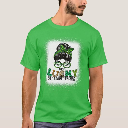 One Lucky 5Th Grade Teacher Bleached St Patricks D T-shirt (Voorkant)
