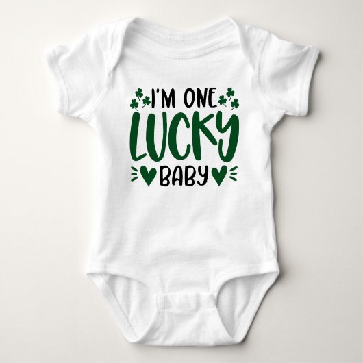 One Lucky Baby Shamrock Clover Saint Patricks Day Romper (Voorkant)