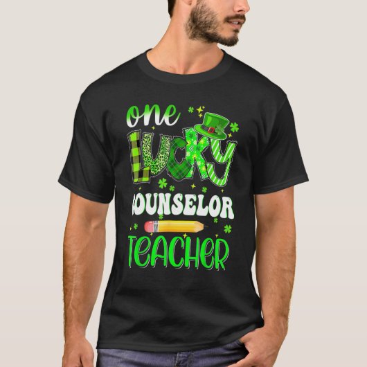 One Lucky Counselor Teacher Pencil Shamrock St Pat T-shirt (Voorkant)