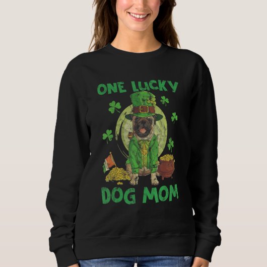 One Lucky Dog Mom Coins Green Clovers Trui (Voorkant)