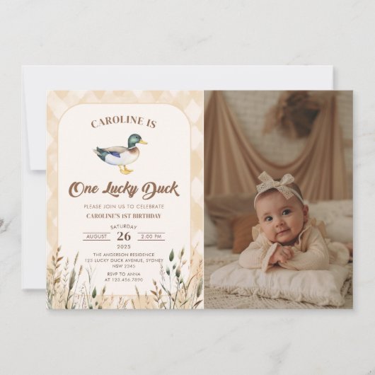  One Lucky Duck 1e verjaardag Kaart (Voorkant)
