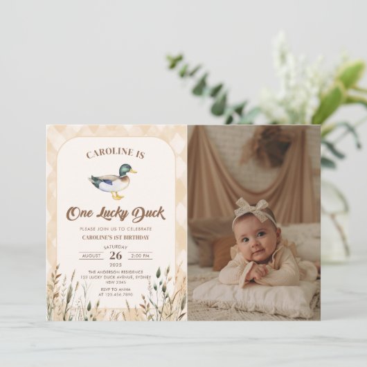  One Lucky Duck 1e verjaardag Kaart (Staand voorkant)