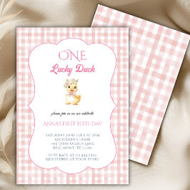 One Lucky Duck 1e verjaardag meisje roze gingham Kaart
