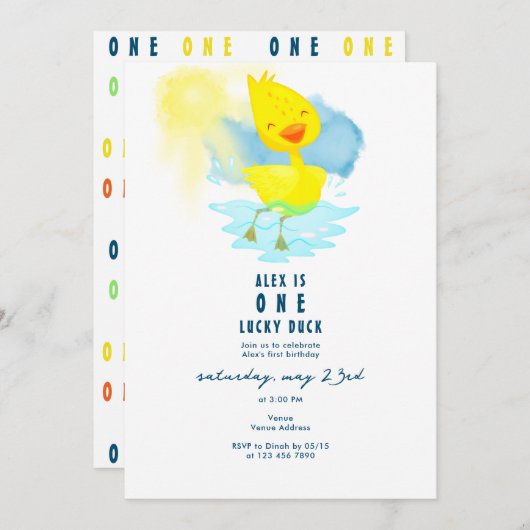 ONE Lucky Duck 1e Verjaardagsfeestje Schattigee Wa Kaart (Voorkant / Achterkant)