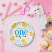One Lucky Duck 1st Birthday Blue Paper Borden Papieren Bordje (Feest)